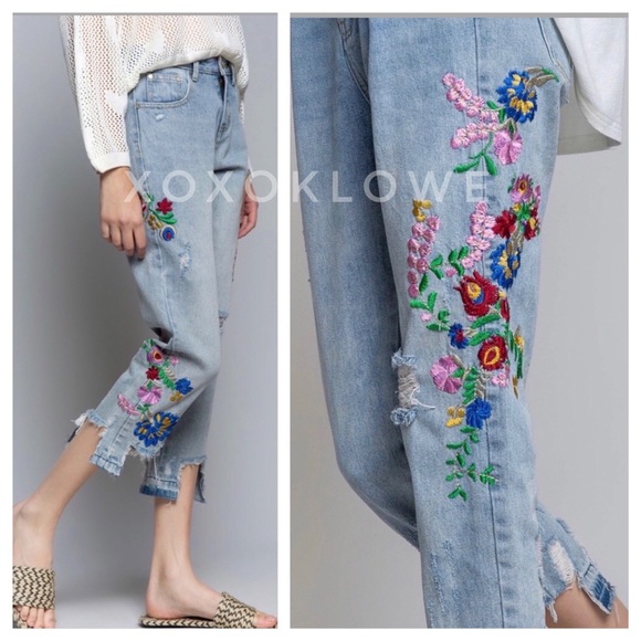 POL Retro 90s Grunge Embroidered Denim Jeans - Picture 9 of 11